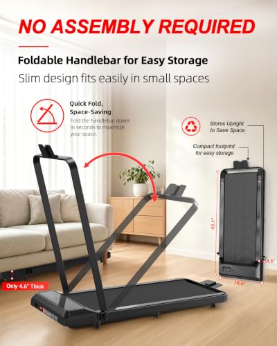 BASECAL Foldable Under Desk Treadmill with 10% Incline & Handlebar