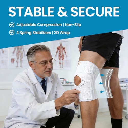 White Galvaran Knee Brace with Side Stabilizers for Meniscal Tear Support - Medium