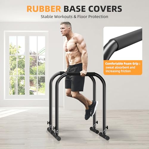 Heavy Duty Adjustable Dip Bar Station for Home Gym - Parallette Bars, Tall Steel Construction