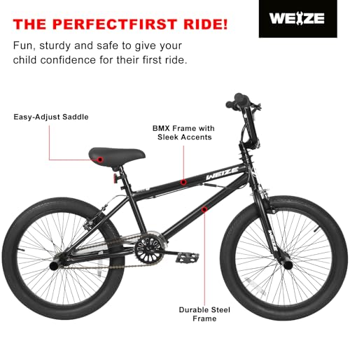Black 20 Inch Freestyle BMX Bike for Tricks & Riding - WEIZE