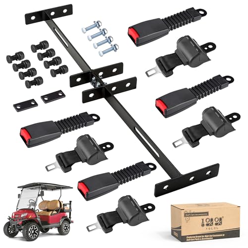 4 PCS Golf Cart Seat Belt Kit with Brackets for Yamaha, EZGO, Club Car - Universal Retractable