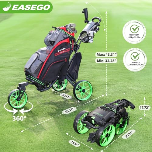 EASEGO Lime Green 3-Wheel Golf Push Cart with Swivel Front Wheels