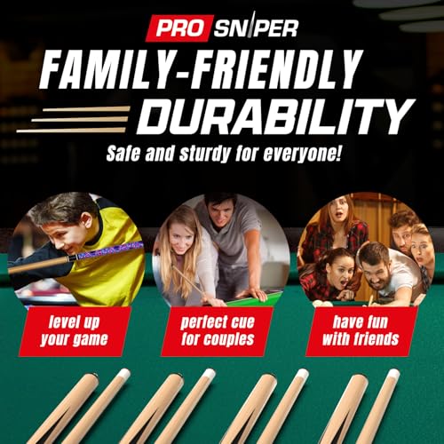 Black Pool Cue Set of 4 - 58 Inch Canadian Ashwood Billiard Cues with Low-Deflection Shaft & Extra Chalks