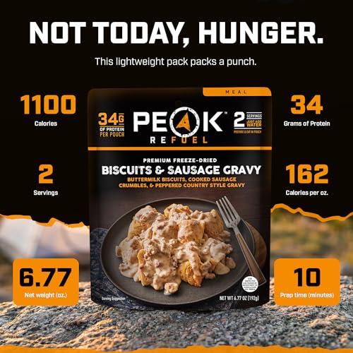Freeze-Dried Breakfast Meal - Biscuits and Sausage Gravy 6-Pack - High Protein, Easy Prep