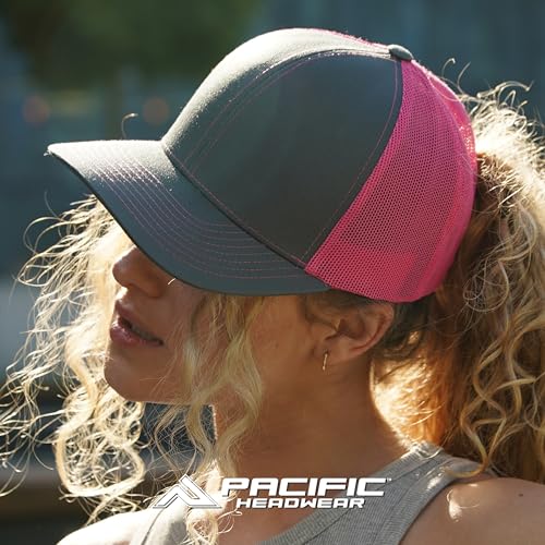 Pacific Headwear Unisex Snapback Trucker Cap - Black/Red/Black, One Size