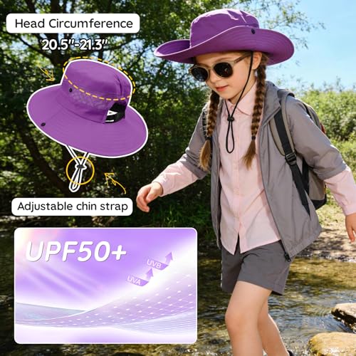 Pink Kids Sun Hat UPF 50+ Summer Beach Bucket Hat for Girls 4-8 Years