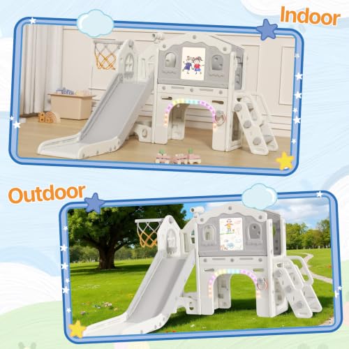 Indoor Toddler Slide Playset with Lights, Activities & Storage - White
