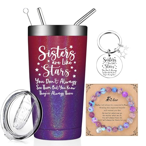Sister Gifts Tumbler Cup 20oz - Glitter Dark Rainbow Sister Gift from Sisters