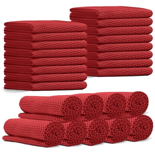 Red 24 Pack Cooling Towels for Neck & Face - Ice Sweat Rags for Sports & Outdoor