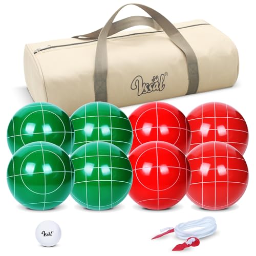 Regulation Size Bocce Ball Set with Red and Green 107mm Resin Balls - Includes Pallino & Carrying Bag