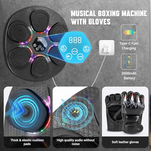 OPDEKEHA Bluetooth Music Boxing Machine for Adults & Kids - Black, 9 Modes, 6 Speeds, 3 Sensitivity Levels