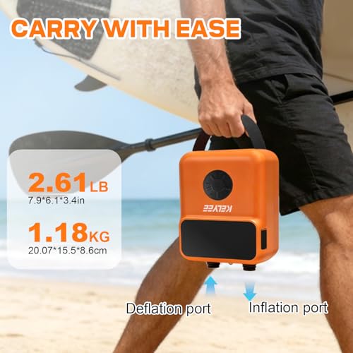 Orange Cordless SUP Air Pump 20PSI Battery Powered High Pressure Electric Pump with Auto Shut-Off for Paddle Boards Kayaks Boats