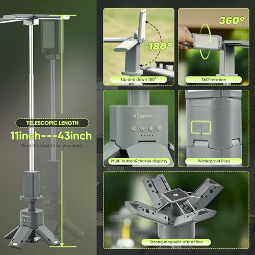 Dark Gray Portable Camping Lantern with 14000mAh Battery, Telescopic & Dimmable Light