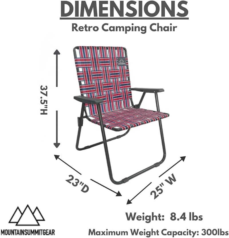 Mountain Summit Gear Retro Webbed Camping Chair - Red/White/Blue, Foldable, 300lb Capacity