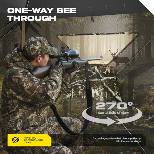 2-3 Person Pop Up Hunting Blind with 270° See-Through Windows, Portable Ground Concealment