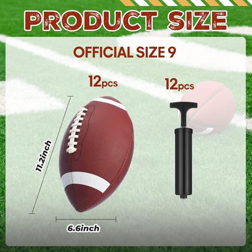 Official Size 9 Youth Football Set with Pump - 12 Bulk Footballs for Kids and Teens