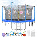Lyromix 12ft Cobalt Blue Outdoor Trampoline with Lights, Sprinkler & Basketball Hoop