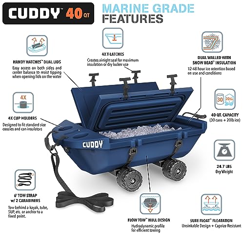 GoSports Cuddy Crawler Cooler Navy - 40 QT Amphibious Floating Cooler & Dry Storage