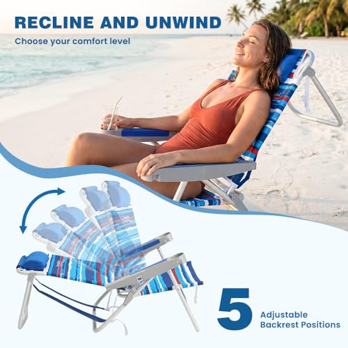 SUNNYFEEL Blue & Red Mid-Height 5-Position Reclining Backpack Beach Chair