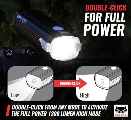 CATEYE AMPP1300 USB Rechargeable Bike Light - High Lumens, Waterproof, Mount Included