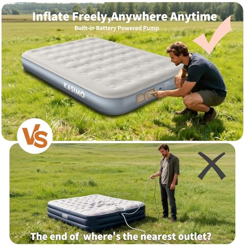 KASIMO Twin Air Mattress with Built-In Battery Pump - 10" Thick, Soft Suede Fabric
