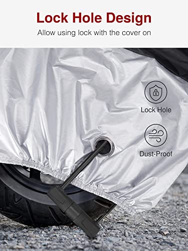 Heavy Duty Waterproof Motorcycle Cover with Reflective Strips & Lock Holes - Fits Up to 105 Inch Bikes