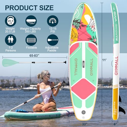 GYMMALL Pink Inflatable Stand Up Paddle Board - All Skill Levels, Wide Non-Slip Deck, Complete Accessory Set