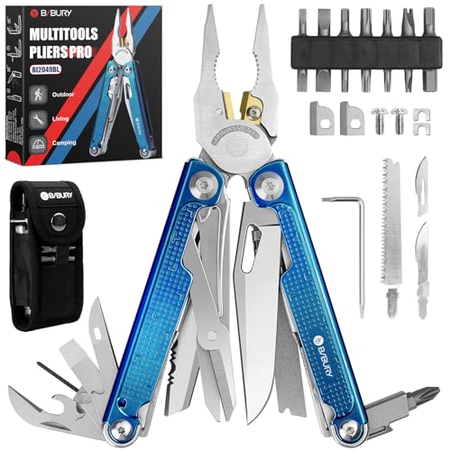 Multitool Pliers with Blue Titanium Handle & 440A Knife - BI2049BL