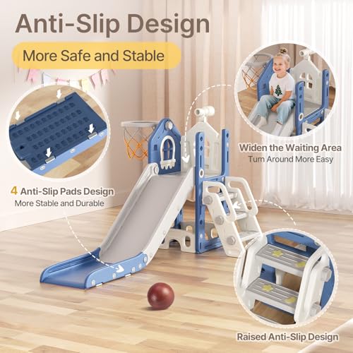 BIERUM 6-in-1 Toddler Indoor & Outdoor Playset Blue for 1-3 Year Olds