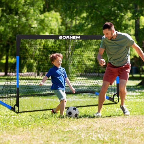 Kids Soccer Goals Set - Black Blue 6x4 ft Portable Foldable Soccer Nets for Backyard Play
