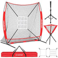 VAVOSPORT Red 7x7' Baseball & Softball Hitting Net Set with Strike Zone & Tee