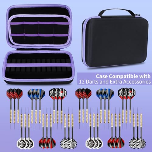 Dart Case for 12 Darts with Purple and Black Foam Interior, Portable Storage