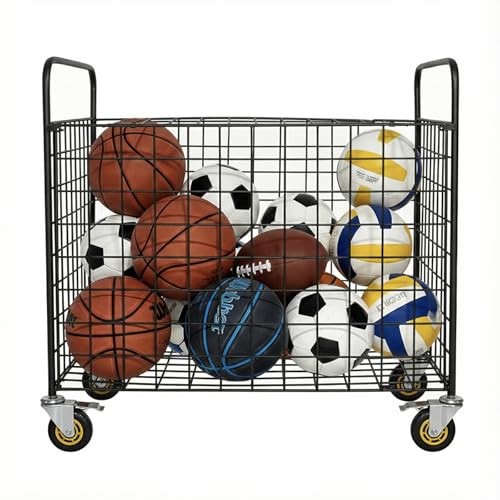 MyGift Black Multi Sports Ball Storage Cart with Jumbo Industrial Wheels