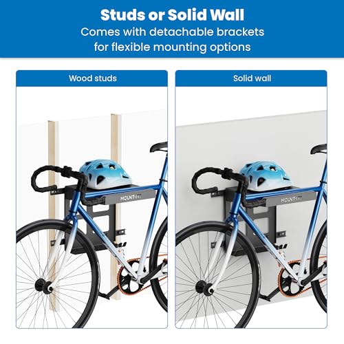 Black Mount-It! Wall Bike Rack with Shelf & Hooks for Indoor Storage