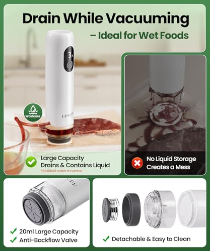UPRUBE White Compact Food Vacuum Sealer with Drainage Tube & 30 Bags