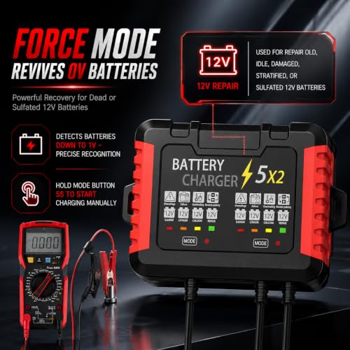12V 2-Bank Marine Battery Charger 10A Waterproof 6-Stage Trickle Charger