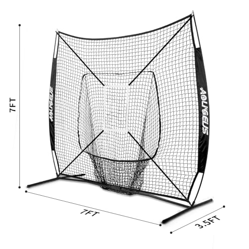 7x7 Baseball Softball Practice Net with Strike Zone Target - Black