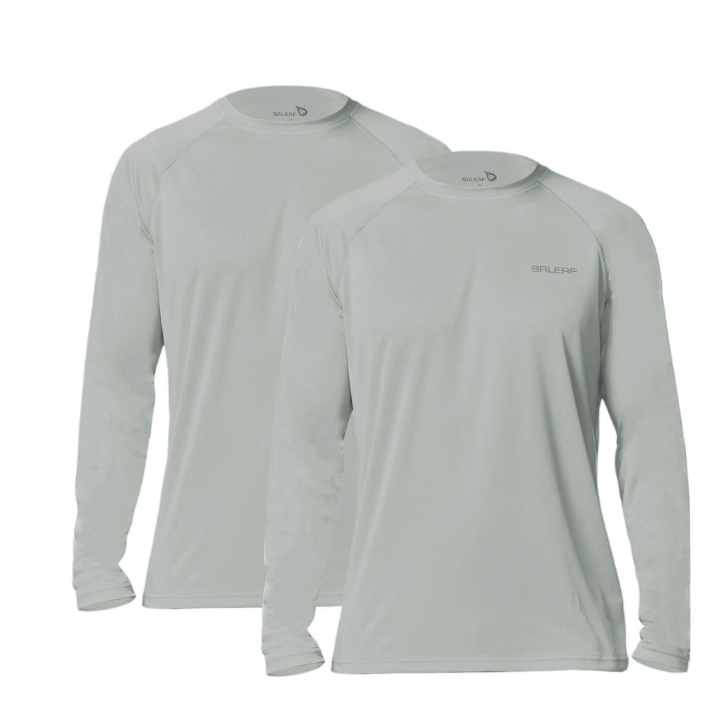 baleaf Mens UPF 50+ Sun Protection Shirts Long Sleeve Rash Guard, Quick Dry 4-Way Stretch for Fishing Swimming Surfing 2 Pack-Gray 2XL