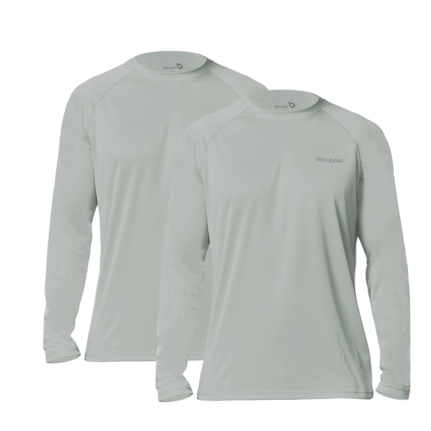 baleaf Mens UPF 50+ Sun Protection Shirts Long Sleeve Rash Guard, Quick Dry 4-Way Stretch for Fishing Swimming Surfing 2 Pack-Gray 2XL