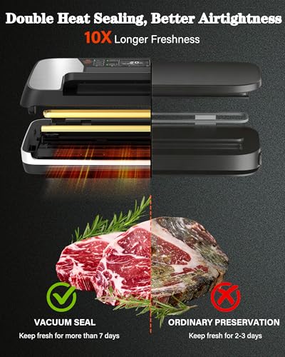 OidoZac Black 95kPa 230W Food Vacuum Sealer Machine with Double Heat Seal & Accessories