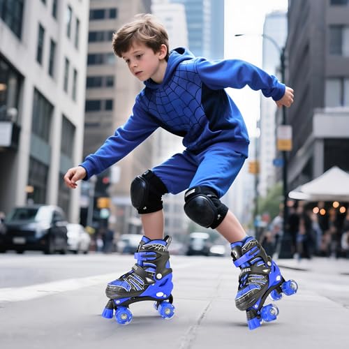 SULIFEEL Kids Adjustable Light-Up Roller Skates - Web Pattern, B Spider Blue, Medium