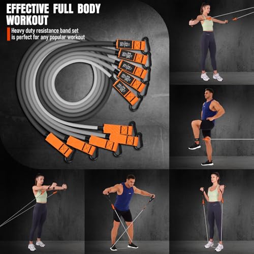 Resistance Bands with Handles - 375lb Stackable Exercise Bands - Black & Orange Variation