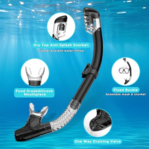 Adult Snorkel Mask Set with Dry Top Snorkel - Black + Pink