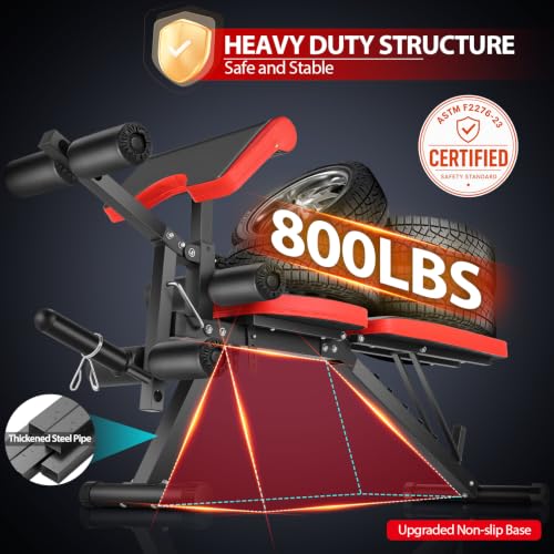 Adjustable Weight Bench with Leg Extension & Curl - Black, 800LBS Capacity