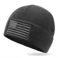 Outdoor Shaping American Flag Fleece Beanie with Embroidered Patch - Black, One Size