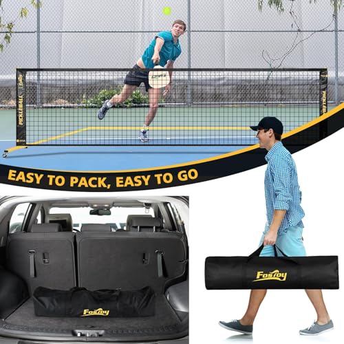 Fostoy Portable Pickleball Net Set with Wheels, 22ft & 11ft Half Court - Black & Yellow 2-in-1