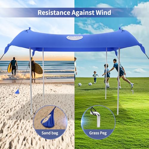 UMARDOO 10x10FT Blue Family Beach Tent Canopy Sun Shade Portable Wind-Resistant