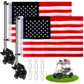 Golf Cart Flag Holder Mount Kit with USA Flag - 15.7 Inch Flag Pole 2 Pack