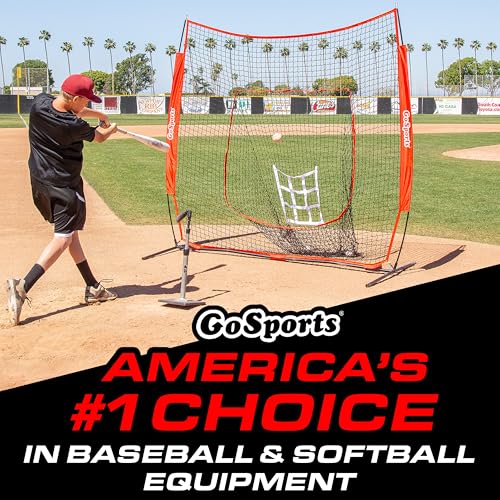 GoSports Red 7x7 ft Baseball & Softball Hitting & Pitching Net with Frame, Bag & Strike Zone