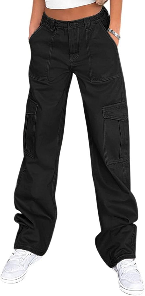 Lepunuo Cargo Pants - High Waisted Baggy Wide Leg Y2K Streetwear with 6 Pockets for Women